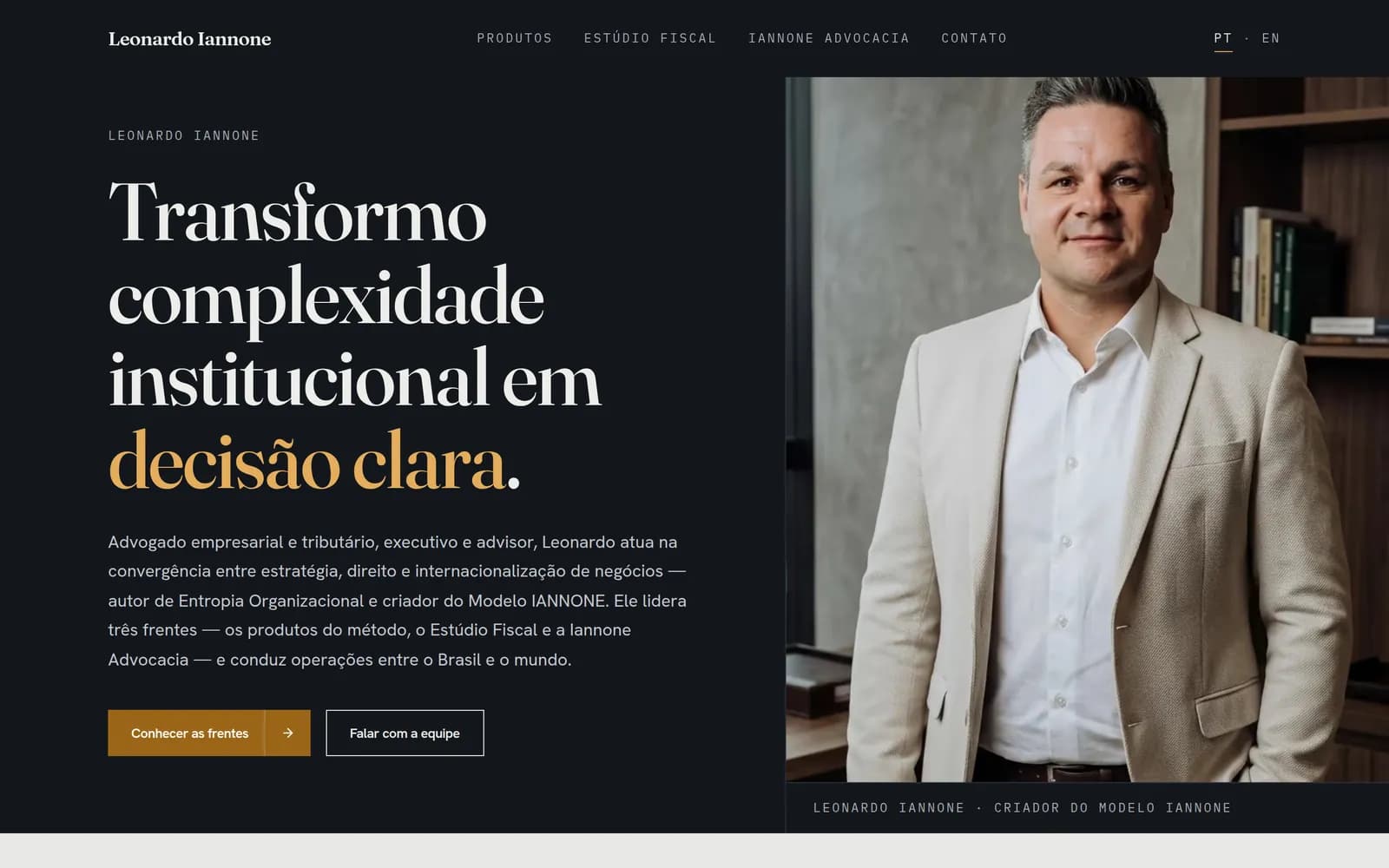 Página inicial do site de Leonardo Iannone no computador