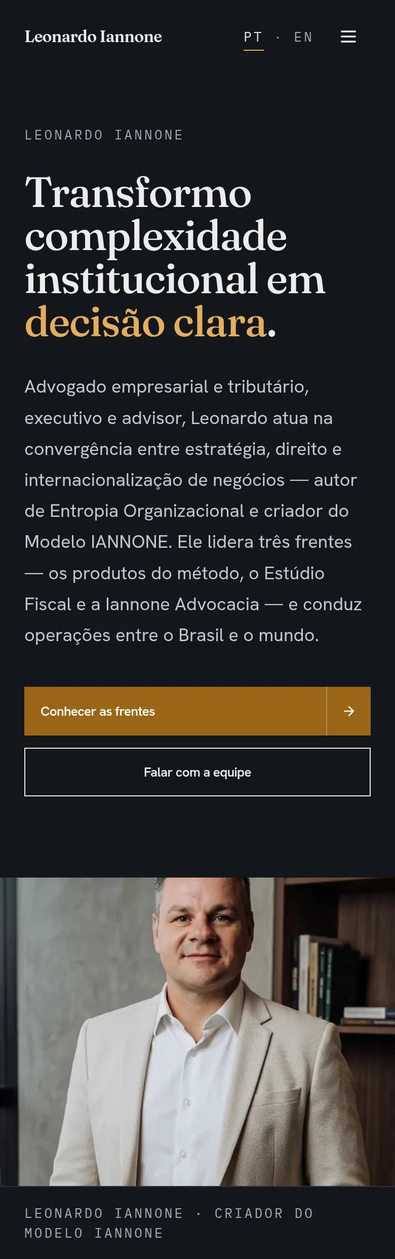 Página inicial do site de Leonardo Iannone no celular