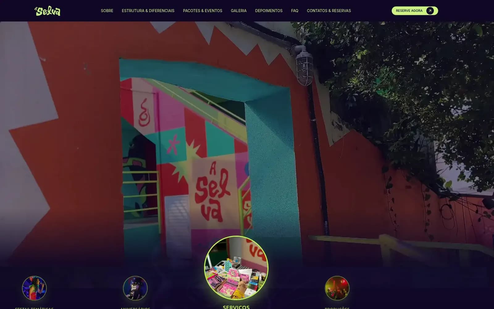 Página inicial do site de A Selva Eventos no computador
