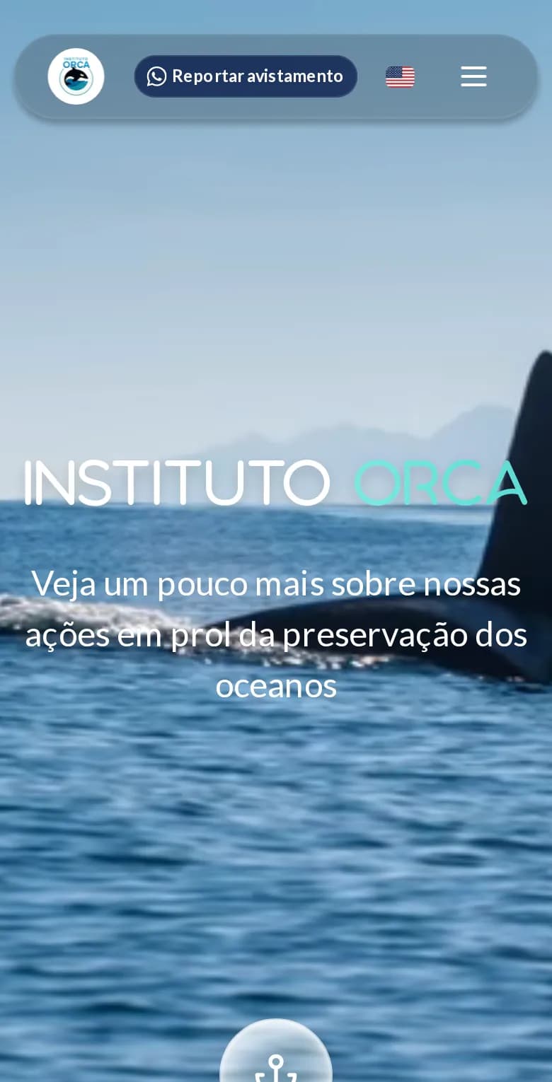 Página inicial do site do Instituto Orca no celular