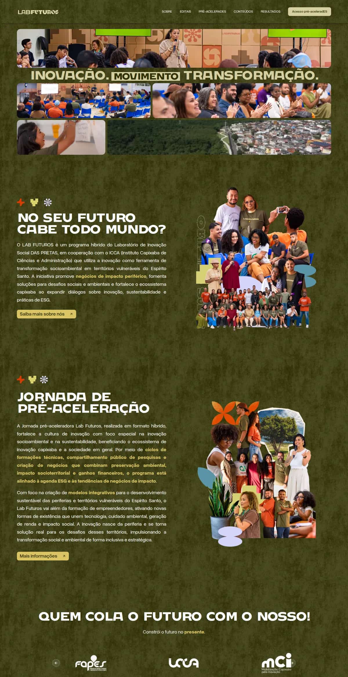 Página inicial do site do Lab Futuros